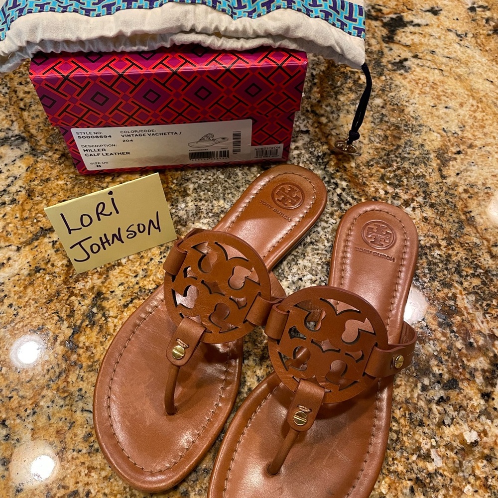Tory Burch Miller Calf Leather Sandals in Vintage Vachetta